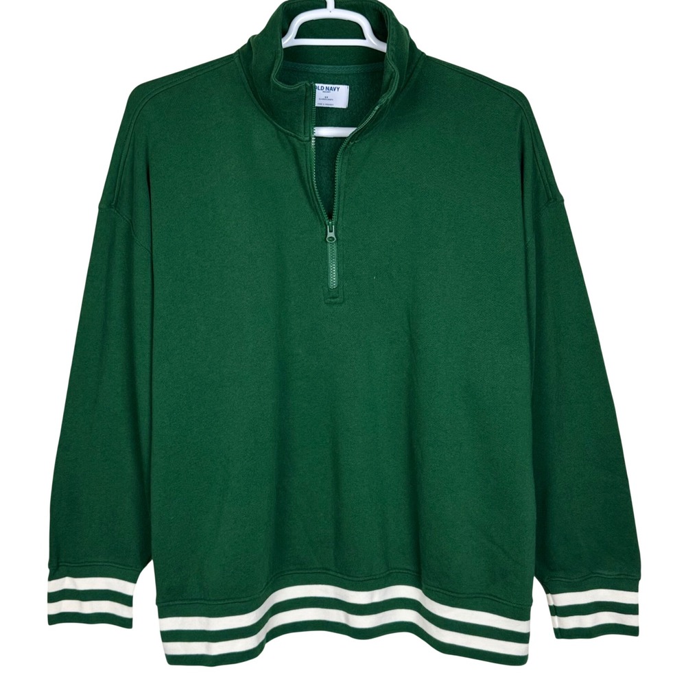 Old Navy Socomfy Sweatshirt 1/2 Zip Pullover Varsity Stripe Women 2X Green Sport